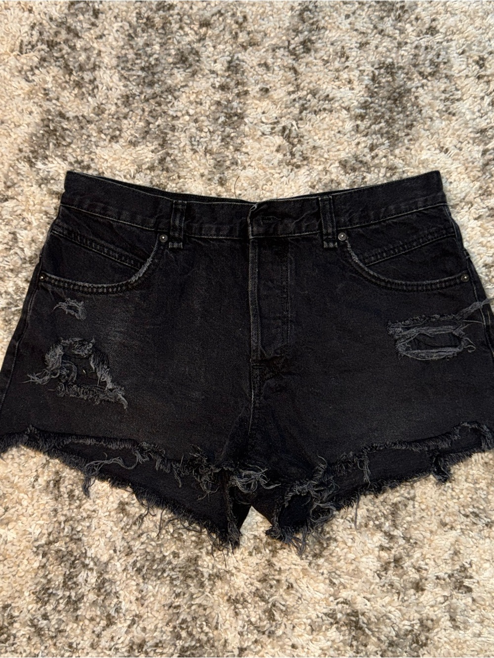 We The Free Black Distressed High-Rise Denim Shorts